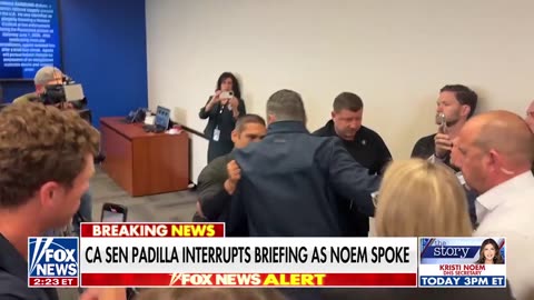 Senator hauled away from Noem's press conference after fiery confrontation