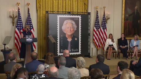 First Lady Melania Trump Participates in a Barbara Bush Stamp Unveiling Event