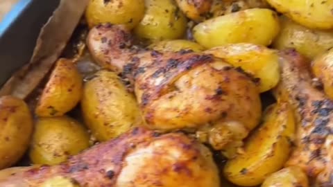 pan baked chicken and potato dish