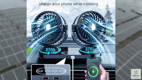 HIYJEN Dual Head Auto Oscillating Car Cooling Fan for Dashboard, DC 12V / 24V Ci
