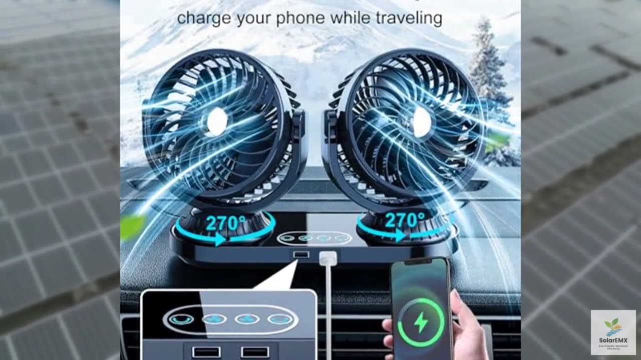 HIYJEN Dual Head Auto Oscillating Car Cooling Fan for Dashboard, DC 12V / 24V Ci