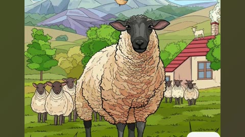 Pastoral Scene with Sheep, Bird, and Mountainous Countryside