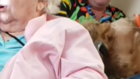 Happy 95th birthday to Mom as Chewy & Batman steal show! #funnyoldpeople #centenarian