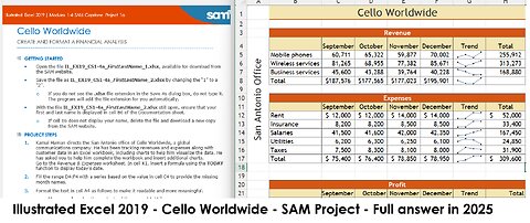 Illustrated Excel 2019 | Modules 1-4: SAM Capstone Project 1a | Cello Worldwide (Update 2025)