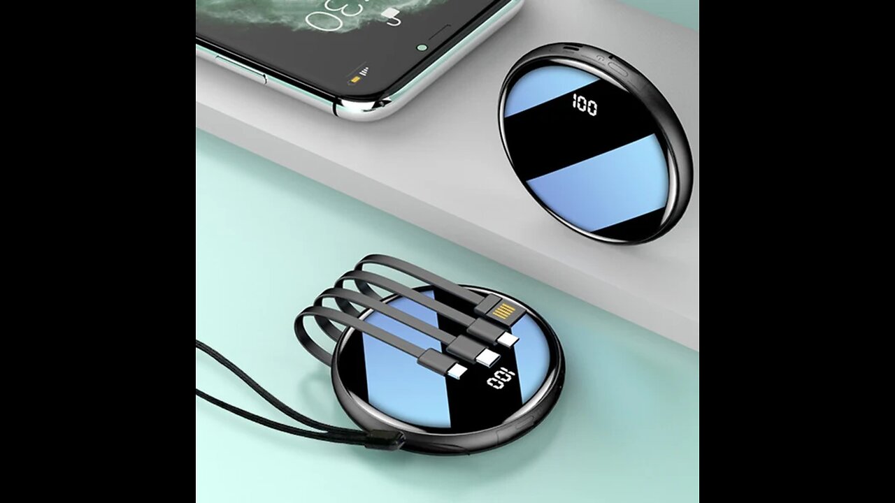20000mAh Ultrathin Portable Power Bank, with LED Battery Display and Built-in Charging Cables