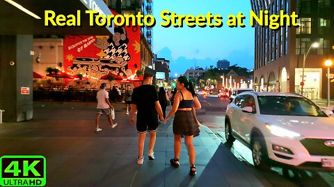 【4K】🌃 Downtown Toronto Night Walk | Summer Stroll Past Landmarks Canada 🇨🇦