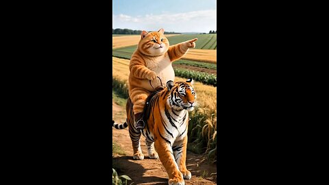 Orange Cat making Tiger as slave