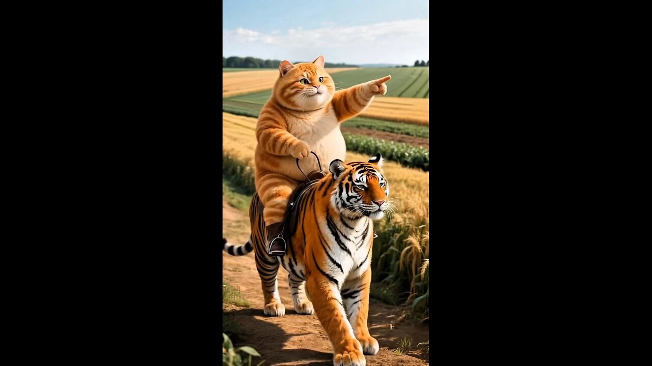 Orange Cat making Tiger as slave