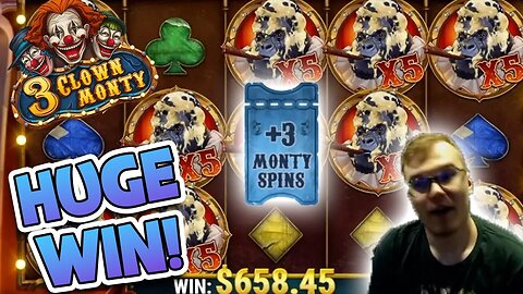 HUGE WIN ON 3 CLOWN MONTY GOES CRAZY!