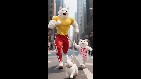 Canceled Street Walk — Orange Cat Leads Little White Rabbit, Orange Cat Story • Ginger Cat Animation