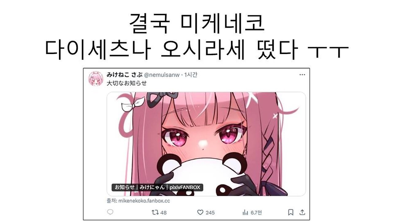 결국 나와버린 미케네코의 다이세츠나 오시라세 #홀로라이브 #우루하루시아