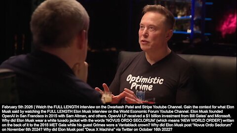 Elon Musk | "I Don't Think Humans Will Be In Control of Something That Is Vastly More Intelligent Than Humans...Pure AI & Robotics Corporations Will Far Outperform Corporations w/ Humans In the Loop." - (2/5/26) + Rev: 18:21-23?