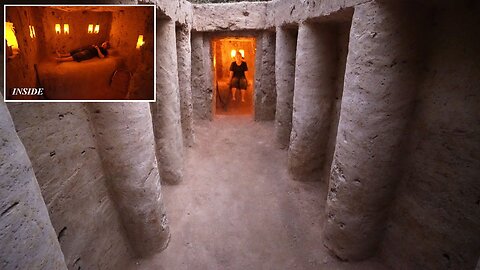 Woman Build Tunnel Temple Underground House By Ancient Skills Using Sickle Knife