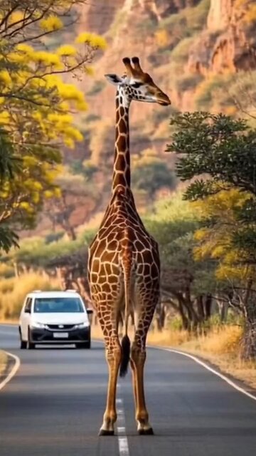 giraffe stop vehicle and save people
