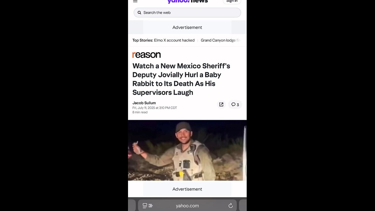 Website Read | Disturbing Video | Watch a New Mexico Sheriff's Deputy Jovially Hurl a Baby Rabbit…