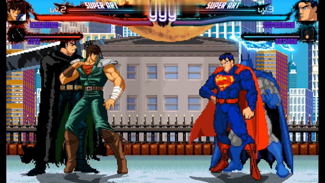 Kenshiro & Guts vs Superman & Batman - (Hardest AI)