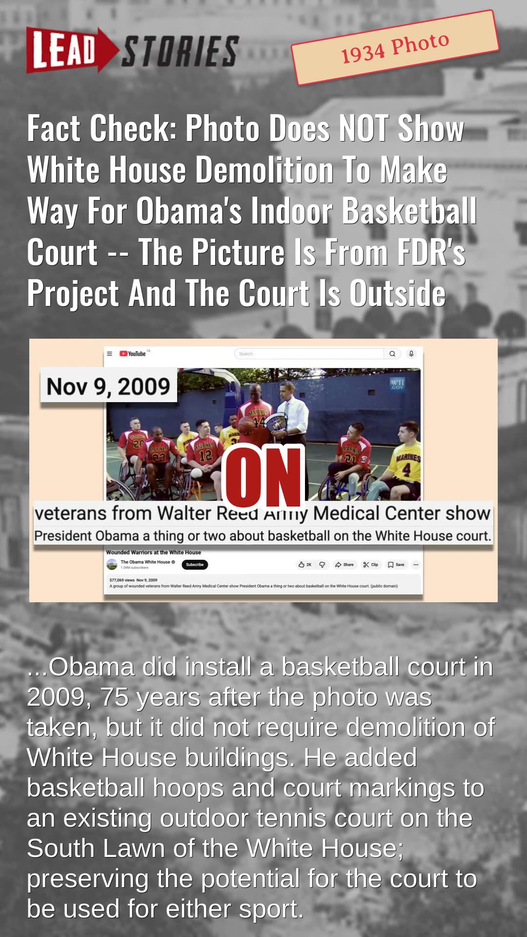 Fact Check: Photo Does NOT Show White House Demolition To Make Way For Obama Indoor Basketball Court