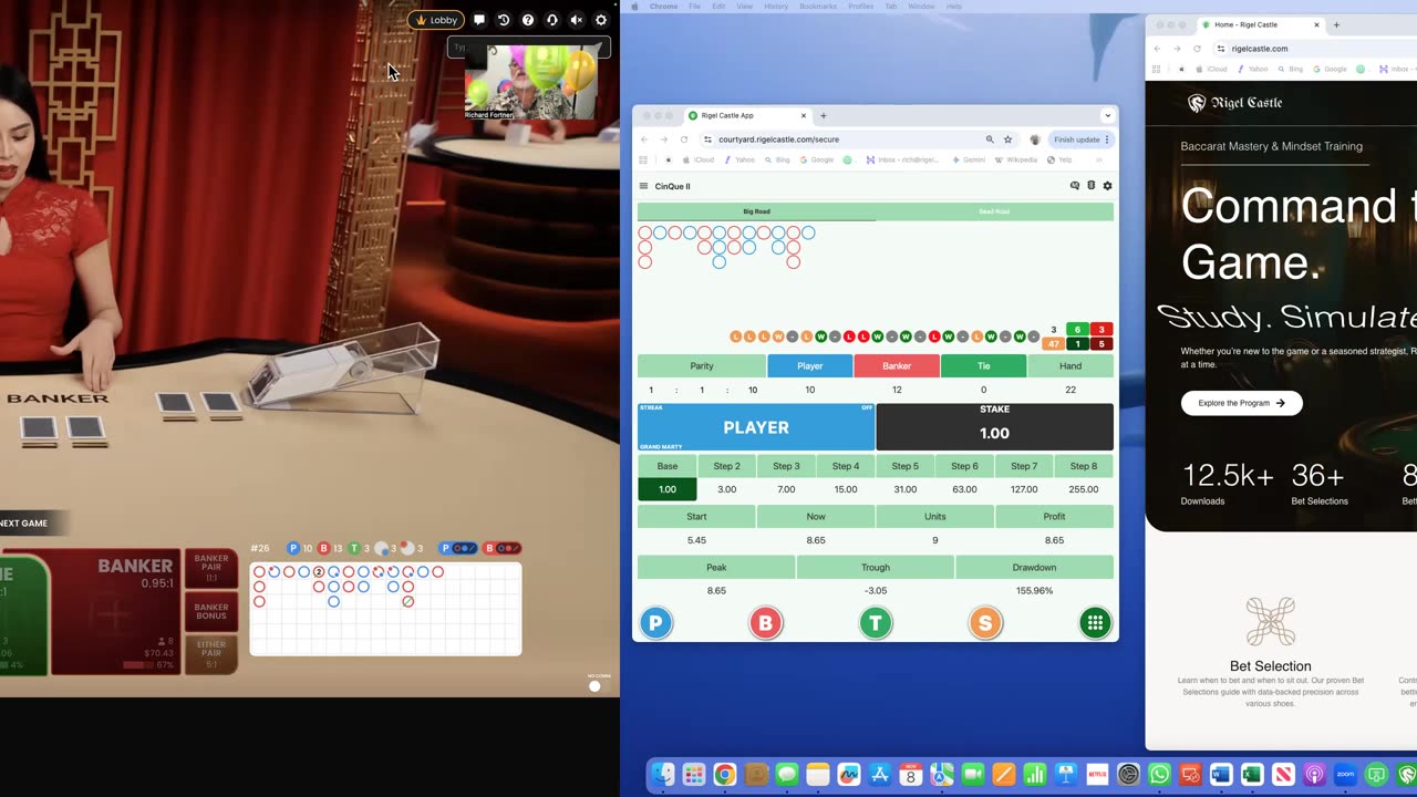 Win Playing Baccarat, CinQue II using 2 Apps on one shoe, only for our members at RigelCastle.com