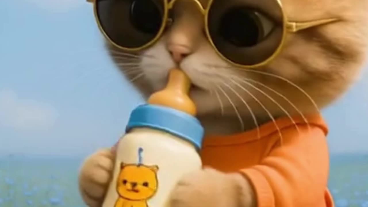drinking milk after running cute cat