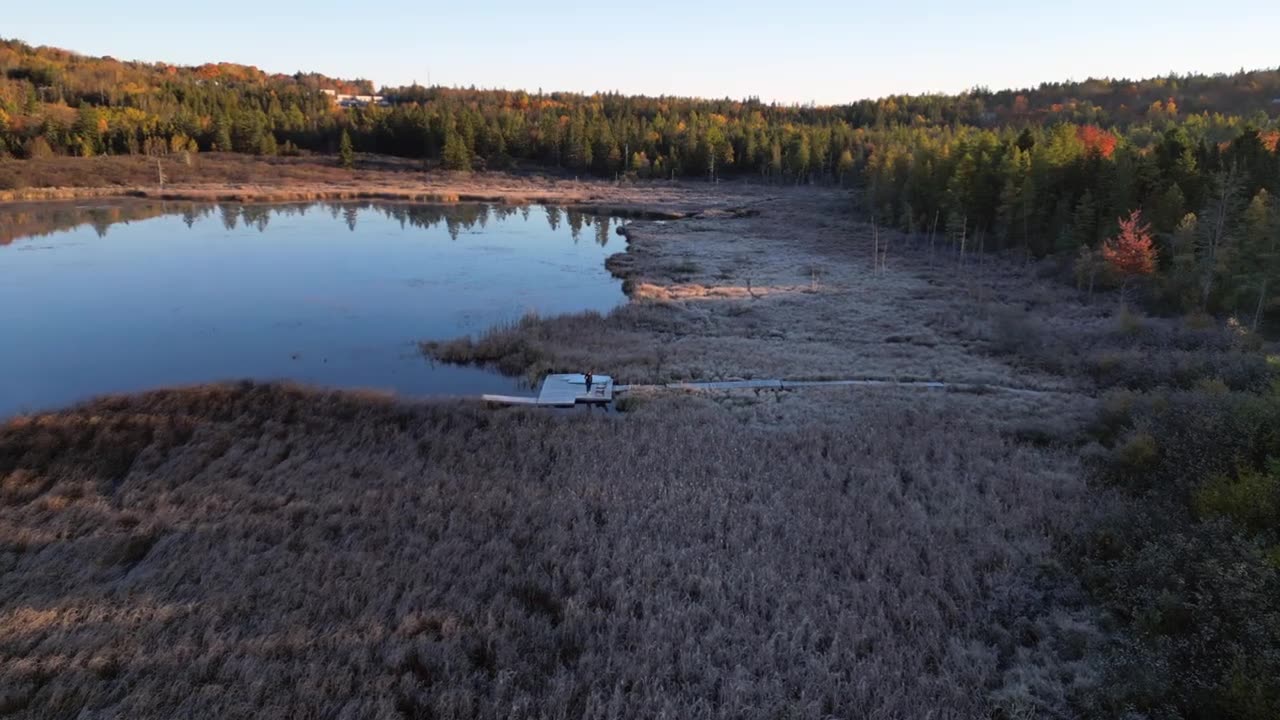 "Ritchie Lake Quispamsis: Stunning Fall Colours and Morning Mist over the Water in New Brunswick"