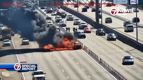 SHOCKING FOOTAGE shows the moment car EXPLODES on Interstate 95