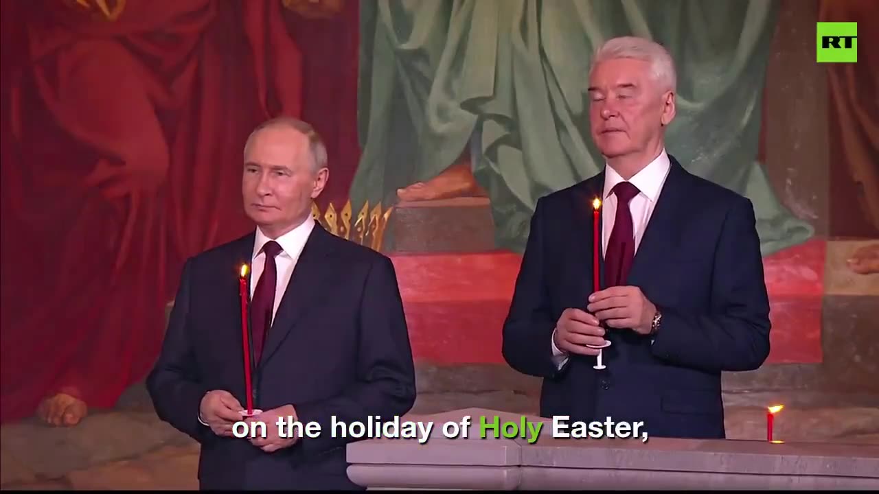 Russian President Putin attend's Easter service at Moscow's Cathedral of Christ the Savior.