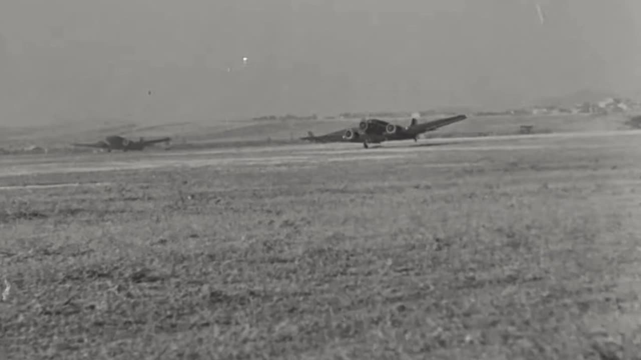 Junkers Ju 52 transport landing with its port undercarriage shot off by ground fire in 1941