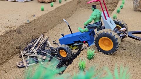 Brick Truck Rescue by DIY Tractor | Road Roller Science Project in Action Builds Concrete Road
