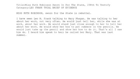 MISS RUTH ROBINSON, Sworn In For The State, 158th To Testify