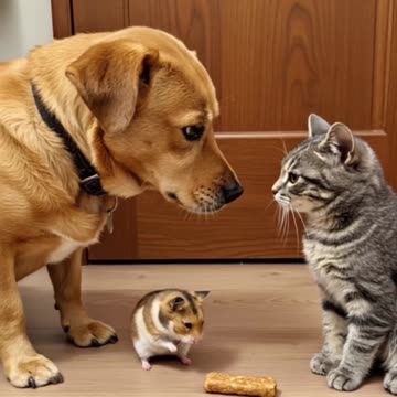 A dog, a cat, and a hamster who gets the last treat?