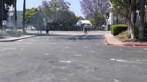 Pallets of cinder blocks were spotted near ICE agents in California today
