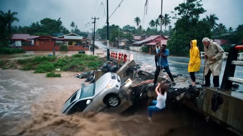 Moment the Bridge Almost Swept Away by Heavy Floods!