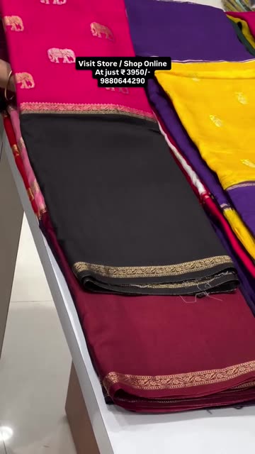 Mysore Crape Sarees premium quality With middle Half elephant Butta & Gandaberunda Butta