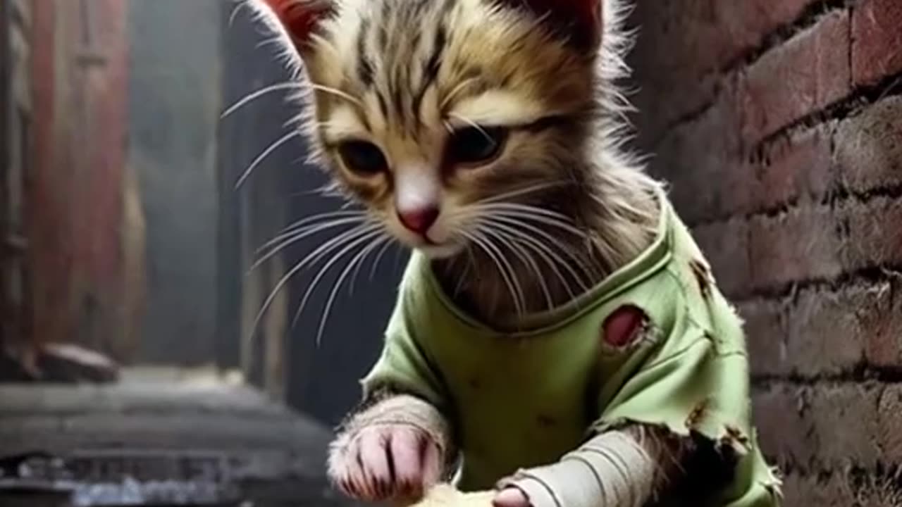 kitten getting bread for its puppies! Miau miau miau.🥺🥺