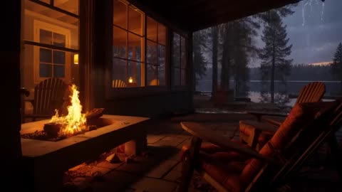 Cabin Porch by The Lake | Rainy Day Ambience for Stress Relief and Relaxation
