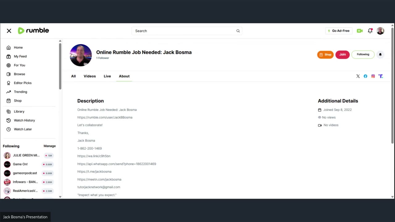 Online Rumble Job Needed: Jack Bosma