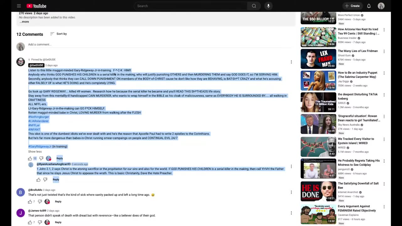 Rob Reed\Dude Saved Us Archive 19 Jul 25 VILE Hate Speech to Autistic Cancer Survivor