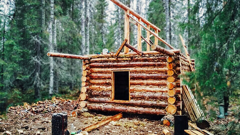 Log Cabin Construction Progress | Roof, Floor, Door & First Nights Inside
