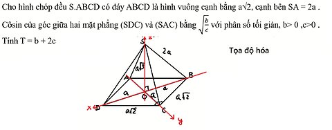 Cho hình chóp đều S.ABCD có đáy ABCD là hình vuông cạnh bằng a√2, cạnh bên SA = 2a