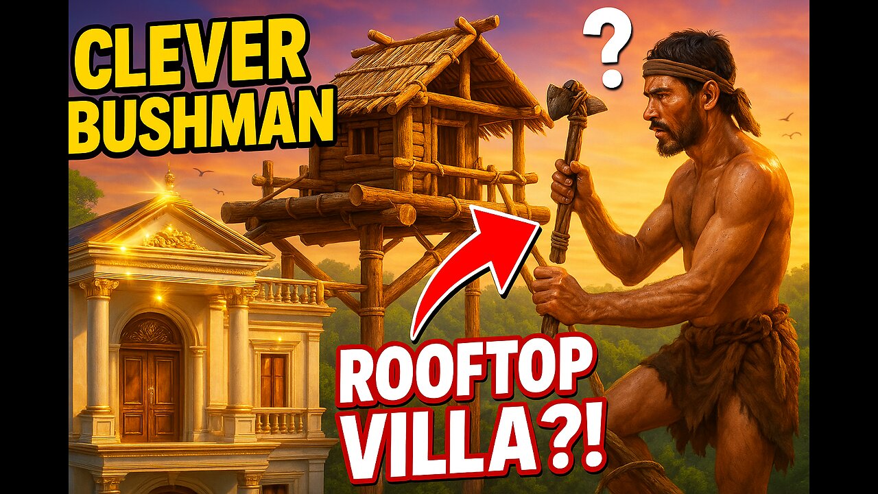 Amazing Clever Bushman Building Beautiful Wooden Villa House on Top Roof King Mansion