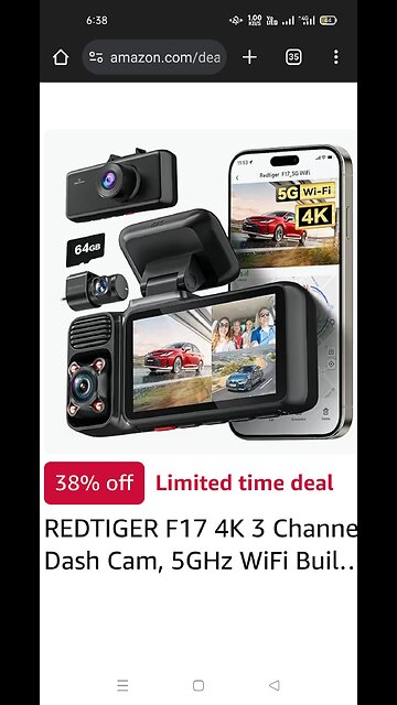 REDTIGER F17 4K 3 Channel Dash Cam, 5GHz WiFi Built-in GPS with 64GB Card, 2160P+1080P+1080P Front