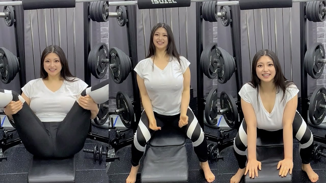 【ノーブラ】Kカップがいろんなところのストレッチに挑戦してみたら...