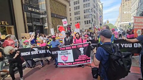 Large Anti-Trump Protest outside NYC Trump Tower Demanding Fair Wages on Labor Day