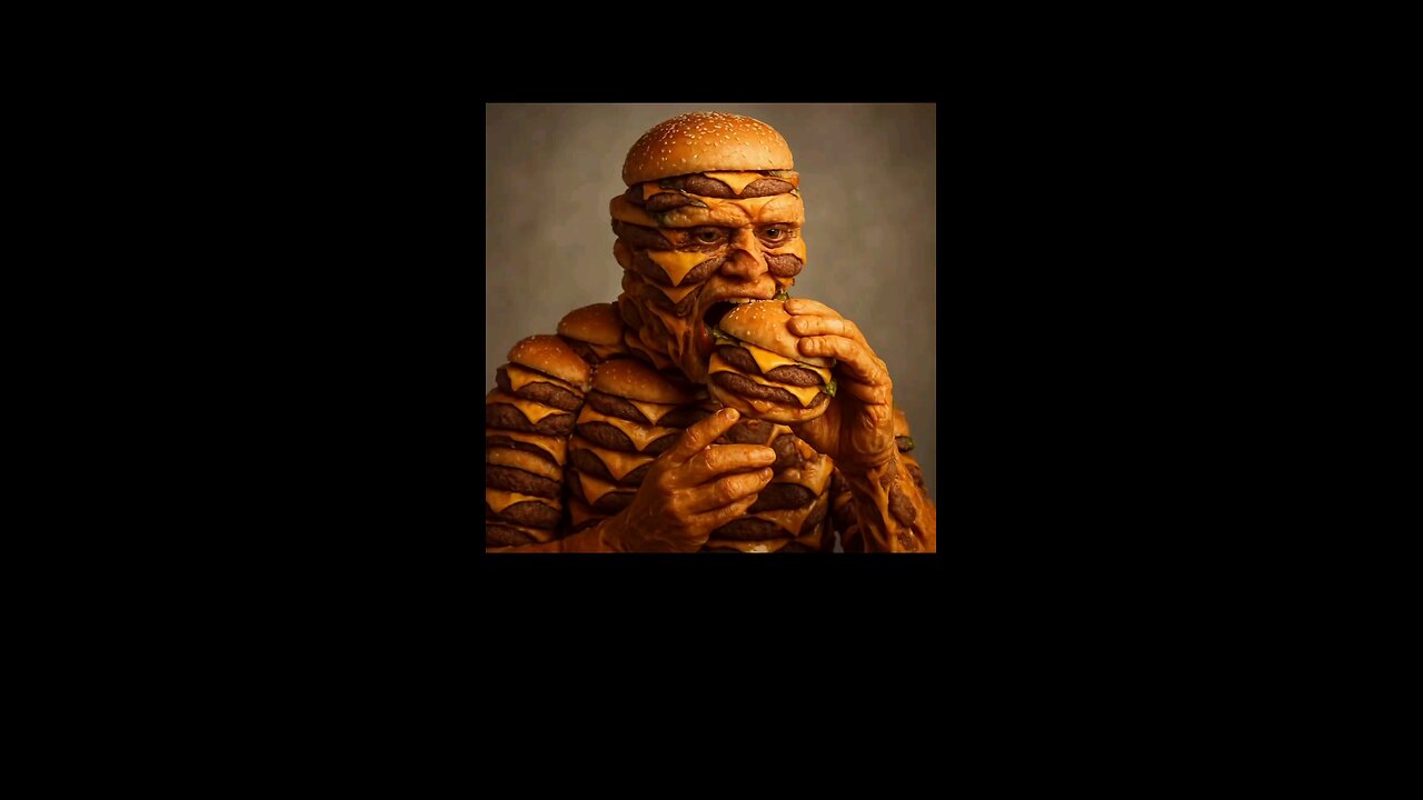 Man Made Of Burgers, Eats A Burger