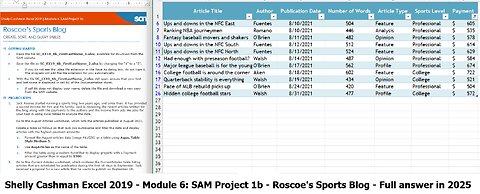 Shelly Cashman Excel 2019 | Module 6: SAM Project 1b | Roscoe’s Sports Blog (Full answer 2025)