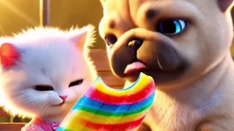 Heartwarming Hero! Dog Buys GIANT Rainbow Popsicle for Kitten Who Lost Hers! 🐶🐱