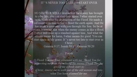 It Is Never Too Late To Start Over Again