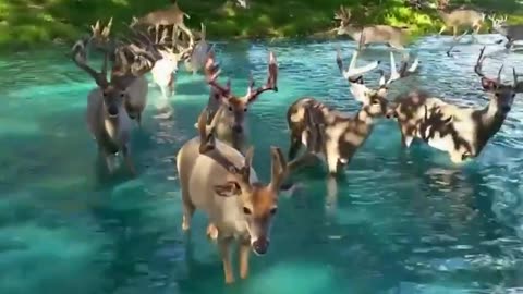 Deer crossing a turquoise lake in Pennsylvania