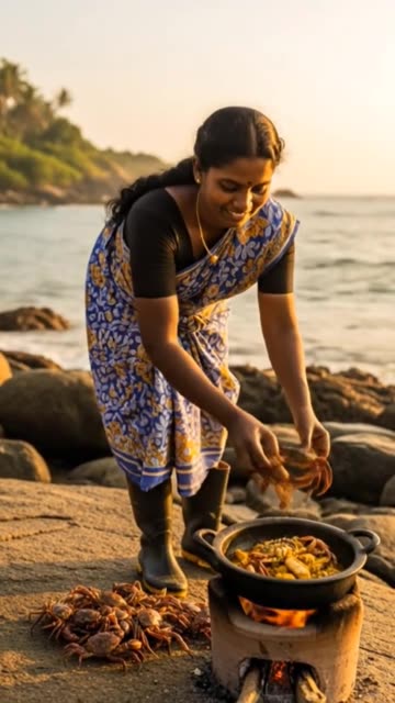 A sri lanken woman catches crabs and makes a curry ලන්කවේ කෙල්ලෙක් කකුලුවන් කරි එකක් #DreamScreenAI
