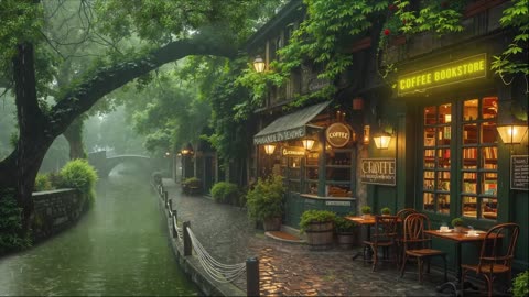 Rainy Day Jazz 🌧 Cozy Vintage Bookstore Café by the Canal | Relaxing & Study Playlist 📚☕